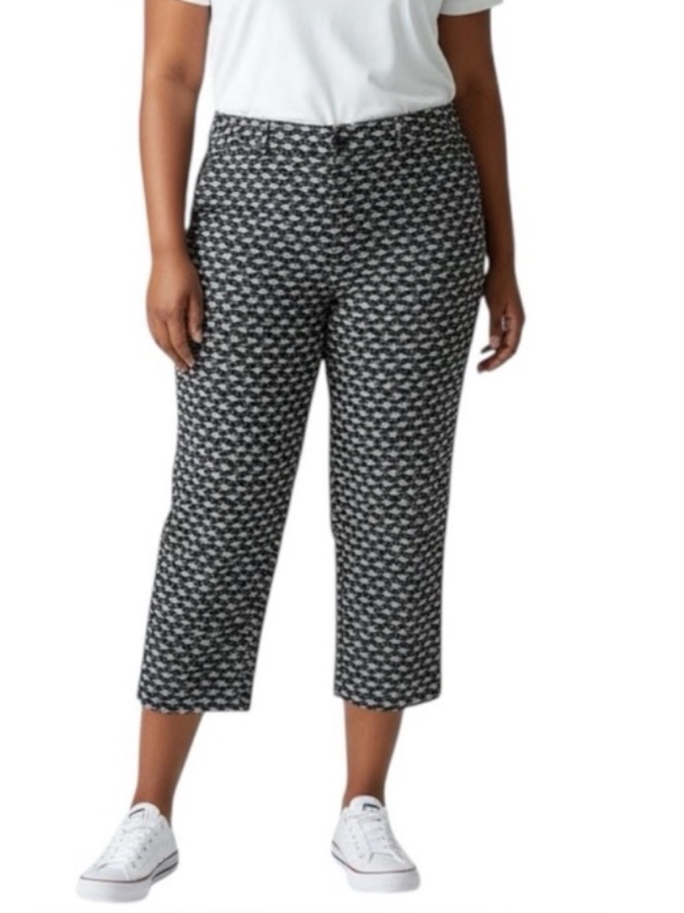 Sejour cropped grey & cream arrow print casual plus size pants size 14W